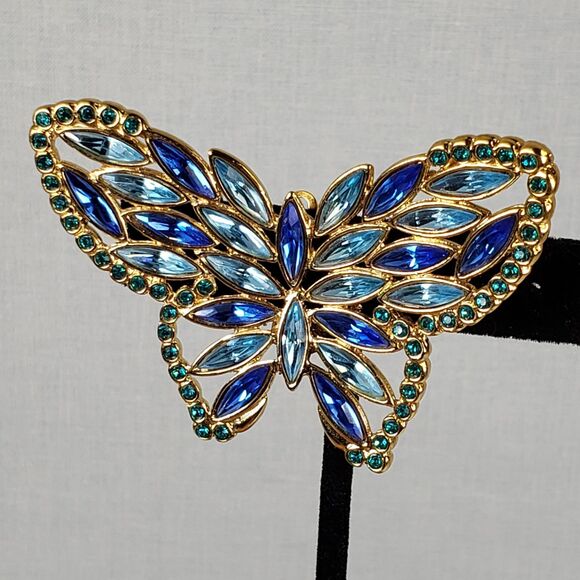 Vintage YSL Yves Saint Laurent Butterfly Blue & Green Crystal Earring Signed - Picture 6 of 16